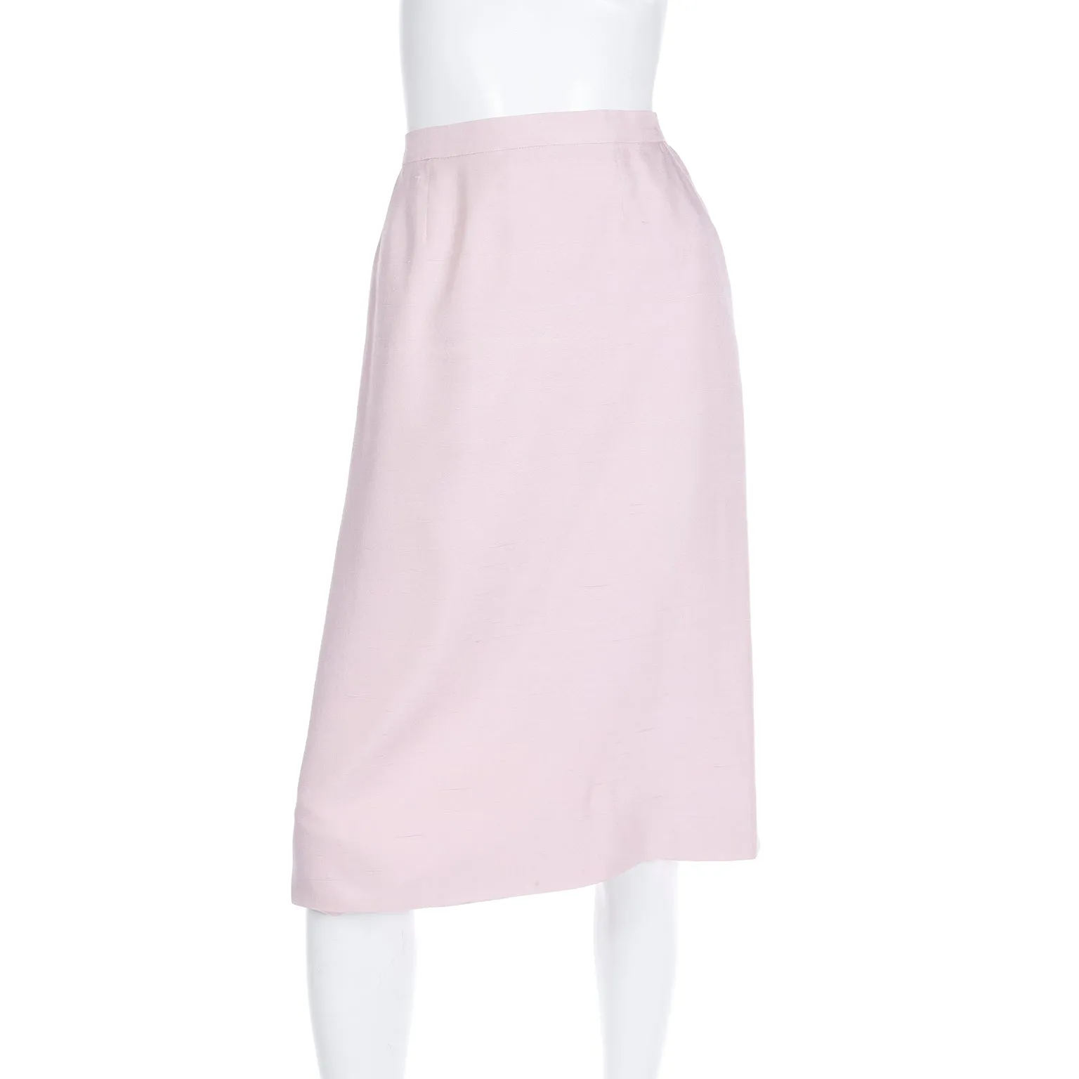 1970s Chanel Creations Philippe Guibourge Pink Silk 2 Pc Jacket & Skirt Suit