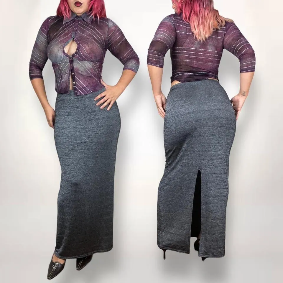 90s Heather Grey Maxi Skirt (Large)