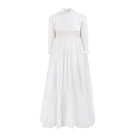 AMAYA RUFFLED HIGH NECK WITH PEARL SMOCKED WAIST GOWN