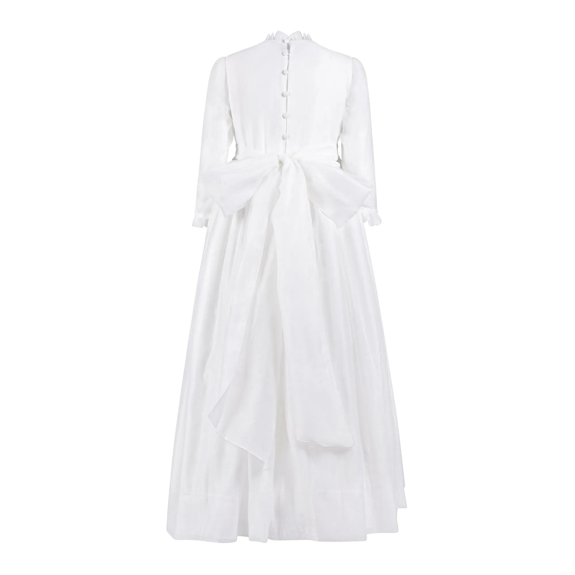 AMAYA RUFFLED HIGH NECK WITH PEARL SMOCKED WAIST GOWN
