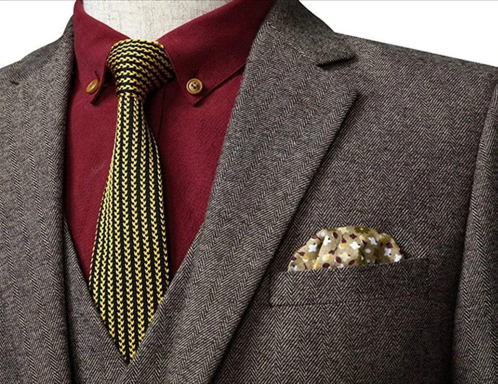 Army Green Men's Wool Tweed Suits 3 Pieces Formal Lapel Notch Herringbone Sports Suit Slim Fit Winter Wedding Blazer  (Jacket Vest Pants) CB09212