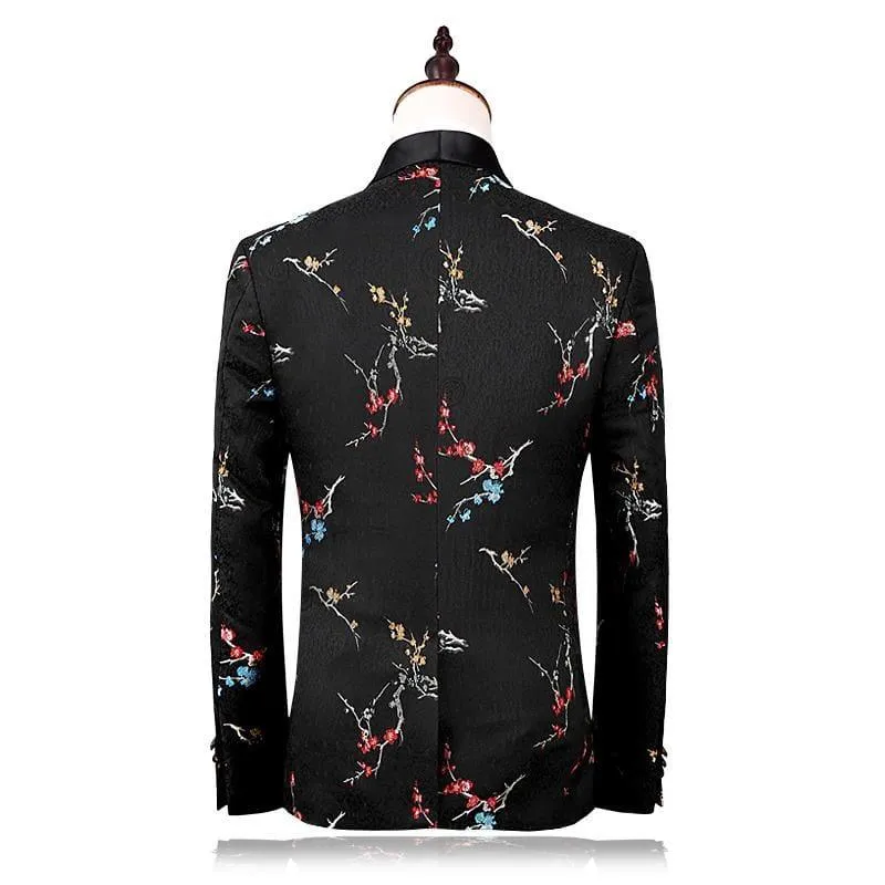 Black Floral Print Tuxedo Mens Suits