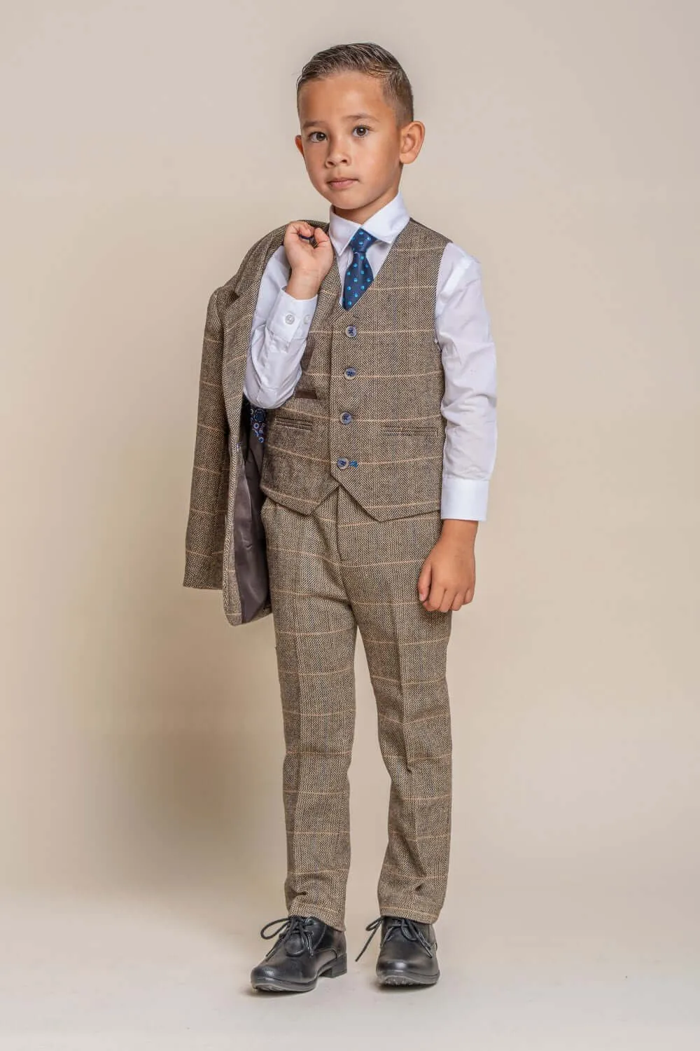 Boys Albert Suit Olive Sage Brown Tweed - Luxe Range