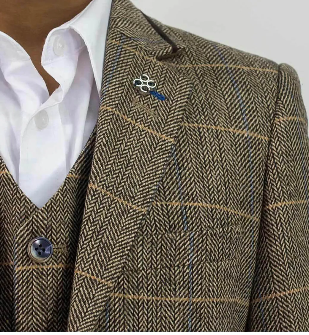 Boys Albert Suit Olive Sage Brown Tweed - Luxe Range