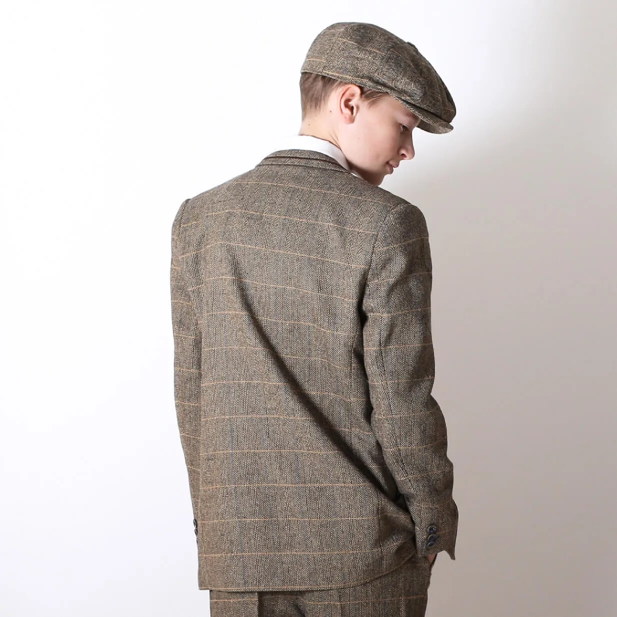 Boys Albert Suit Olive Sage Brown Tweed - Luxe Range