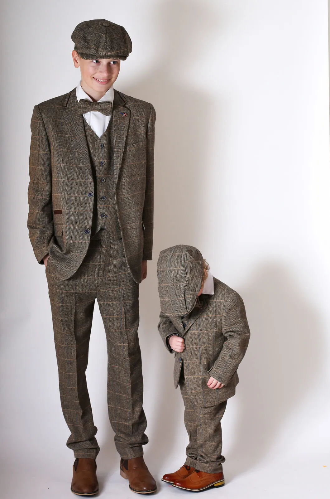 Boys Albert Suit Olive Sage Brown Tweed - Luxe Range