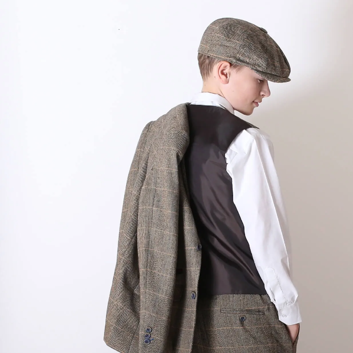 Boys Albert Suit Olive Sage Brown Tweed - Luxe Range