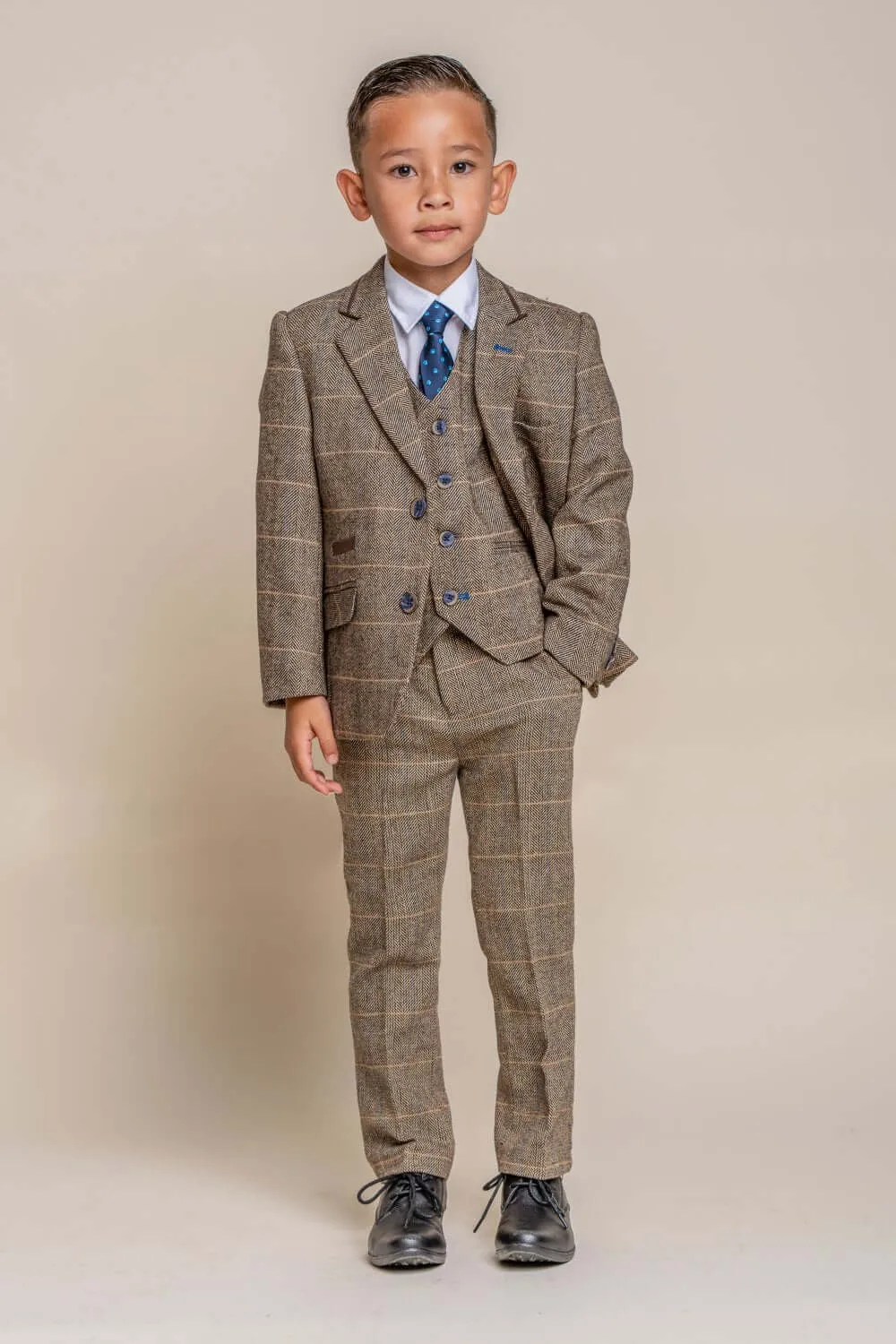 Boys Albert Suit Olive Sage Brown Tweed - Luxe Range