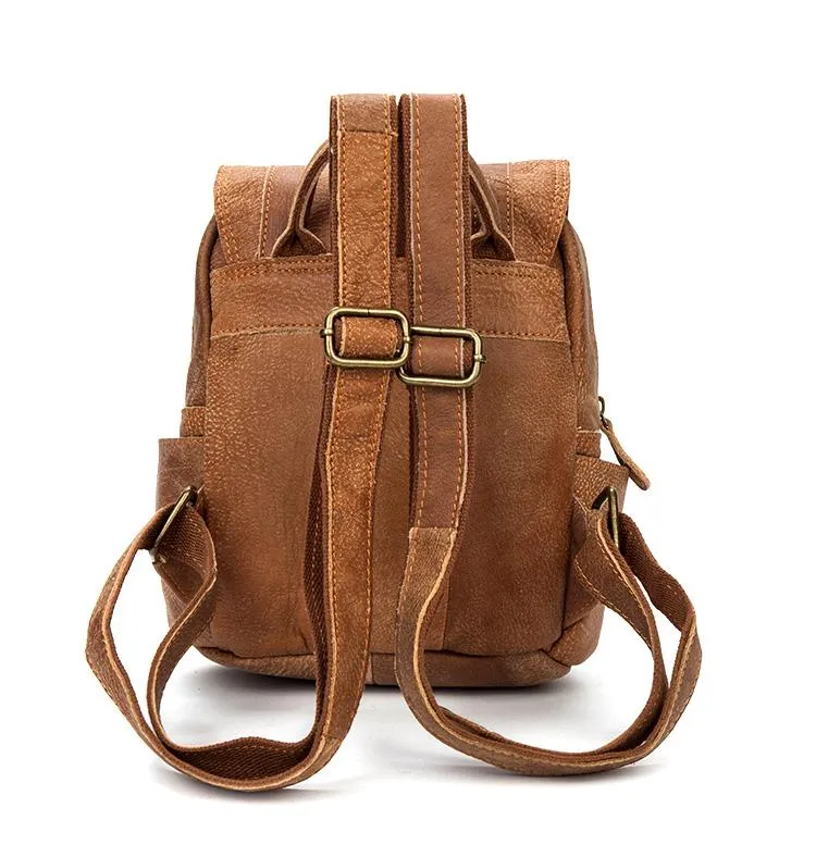 Brown Fashion Mens Leather 12-inch Small Computer Backpacks Laptop Backpacks School Backpack for men