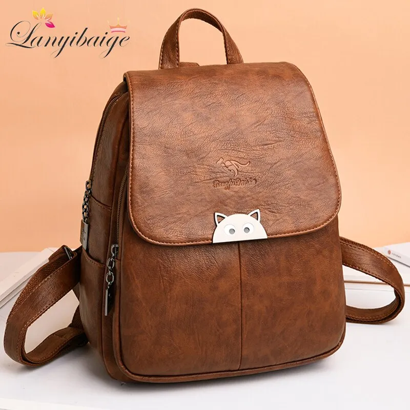 Christmas Gift 2020 New 2 Style Women Leather Backpacks Female Vintage Backpack For Girls School Bag Travel Bagpack Ladies Sac A Dos Back Pack