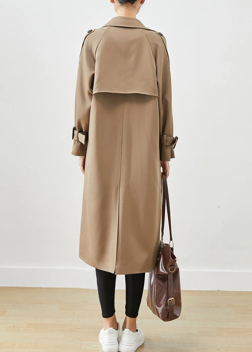 Classy Coffee Double Breast Pockets Cotton Trench Fall ML2425