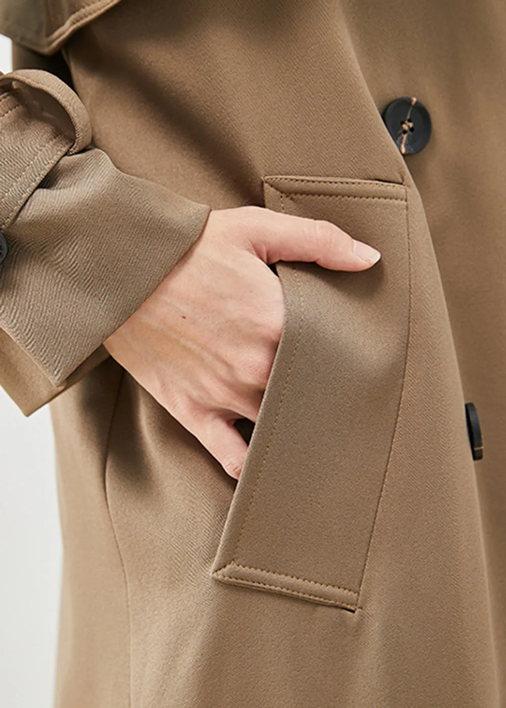 Classy Coffee Double Breast Pockets Cotton Trench Fall ML2425