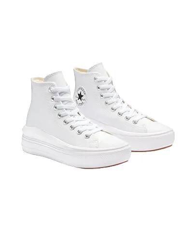 Converse scarpa sneakers alta da donna in pelle con zeppa Chuck Taylor Star Move A04295C bianco