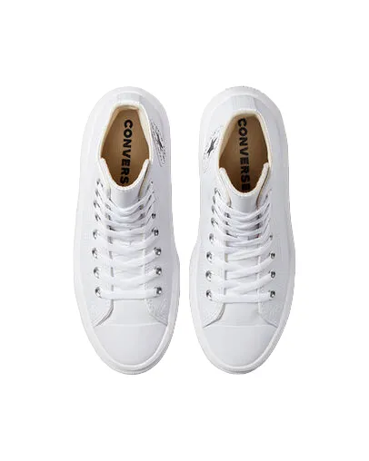 Converse scarpa sneakers alta da donna in pelle con zeppa Chuck Taylor Star Move A04295C bianco