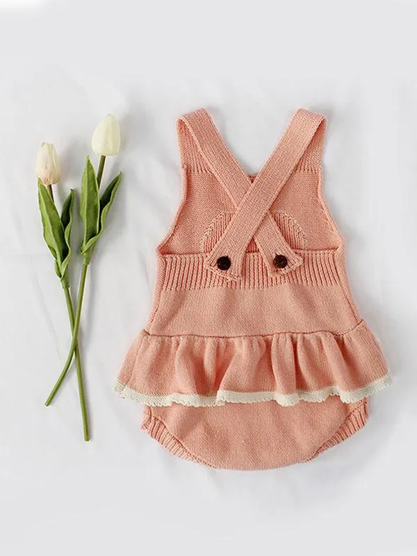 Cute Heart Pattern Knitted Wear Cotton Romper Sleeveless Bodysuit