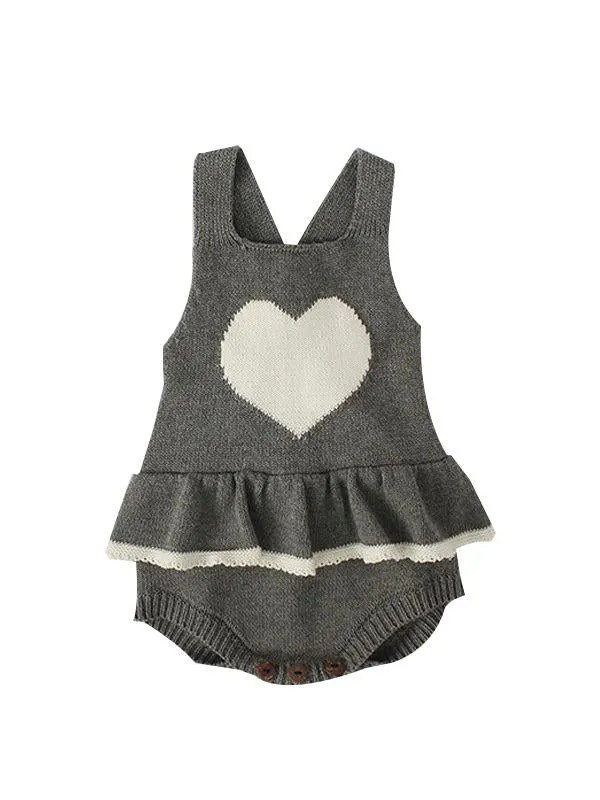 Cute Heart Pattern Knitted Wear Cotton Romper Sleeveless Bodysuit