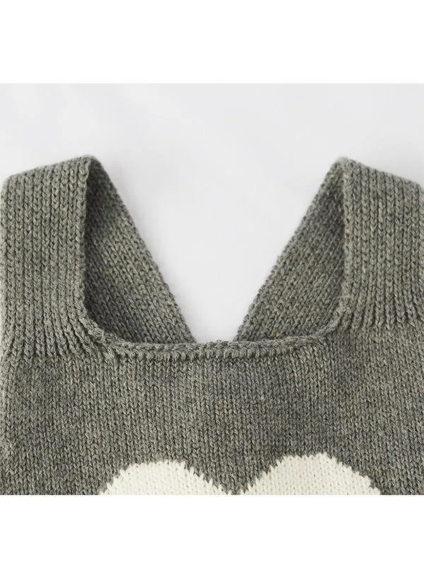 Cute Heart Pattern Knitted Wear Cotton Romper Sleeveless Bodysuit