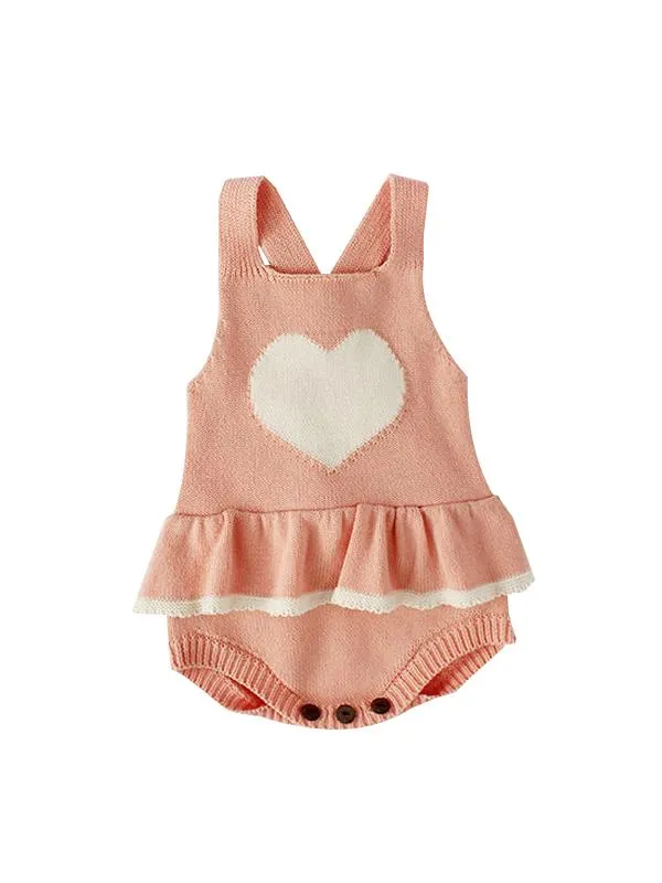 Cute Heart Pattern Knitted Wear Cotton Romper Sleeveless Bodysuit