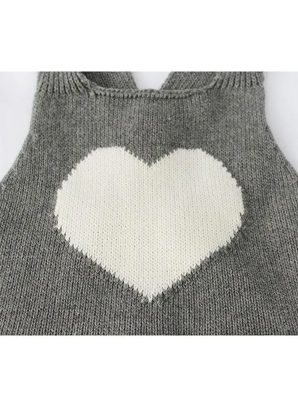 Cute Heart Pattern Knitted Wear Cotton Romper Sleeveless Bodysuit