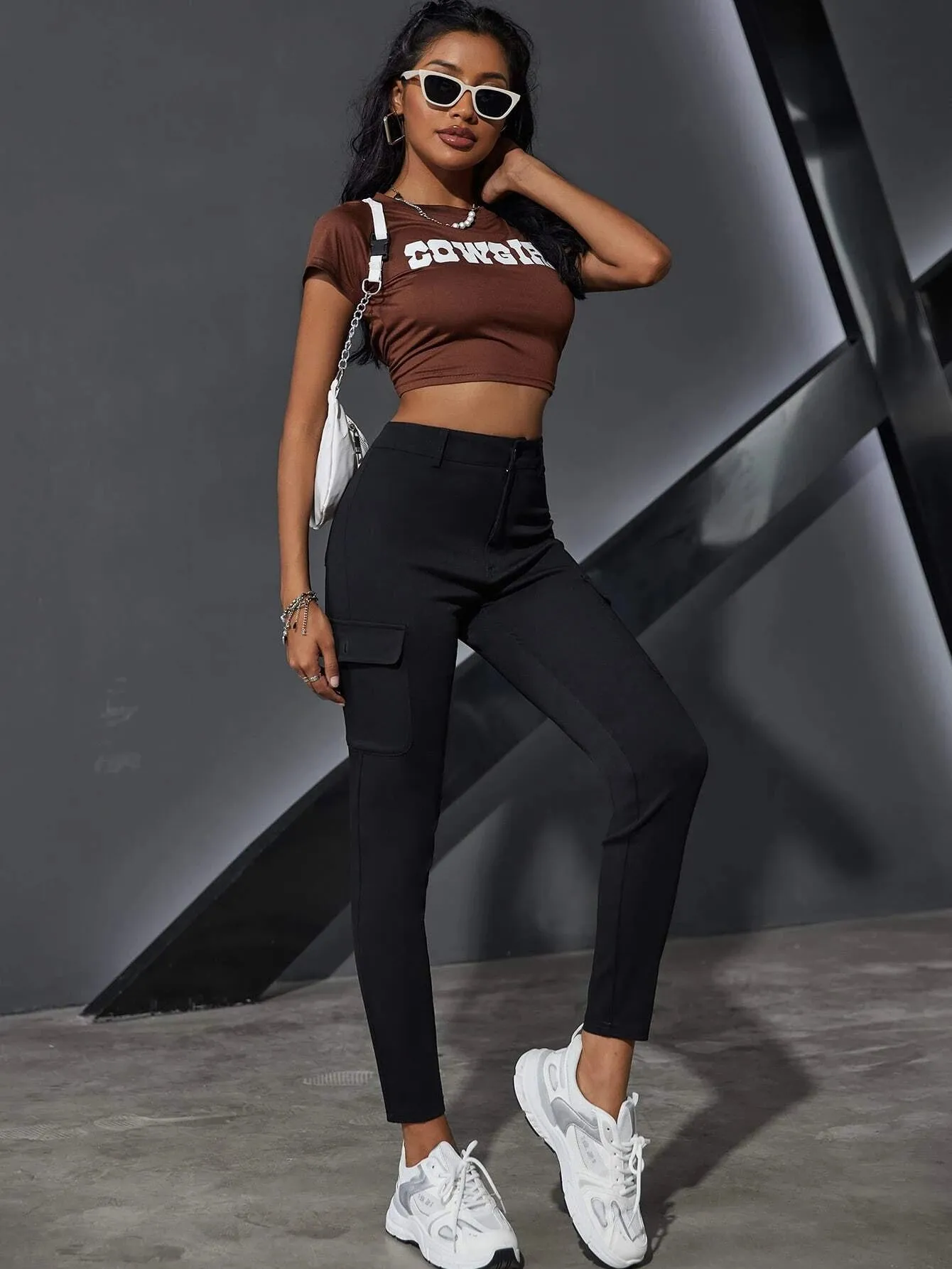 Denim Flap Pocket Plain Cargo Jeans