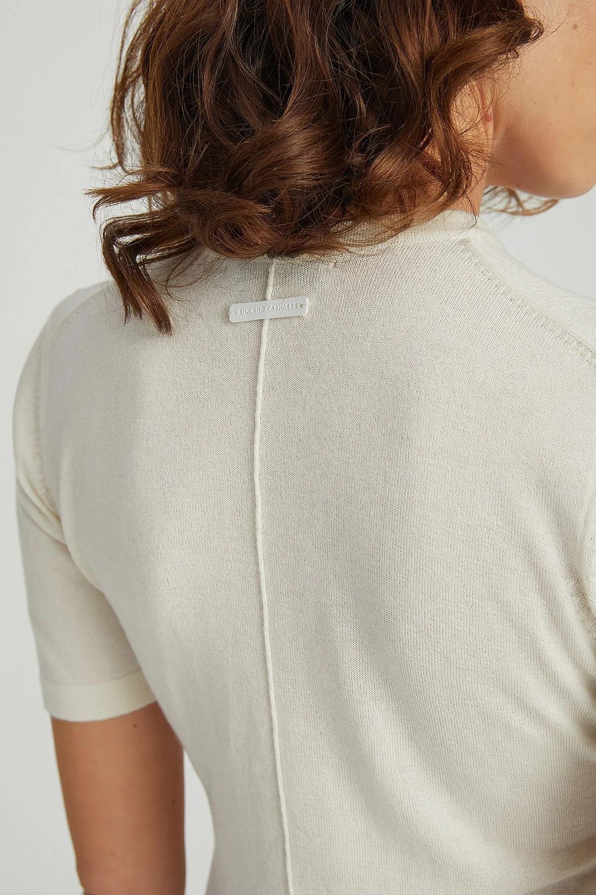 Ecru Zoe Silk Cashmere Round Neck Short Sleeve Knitwear