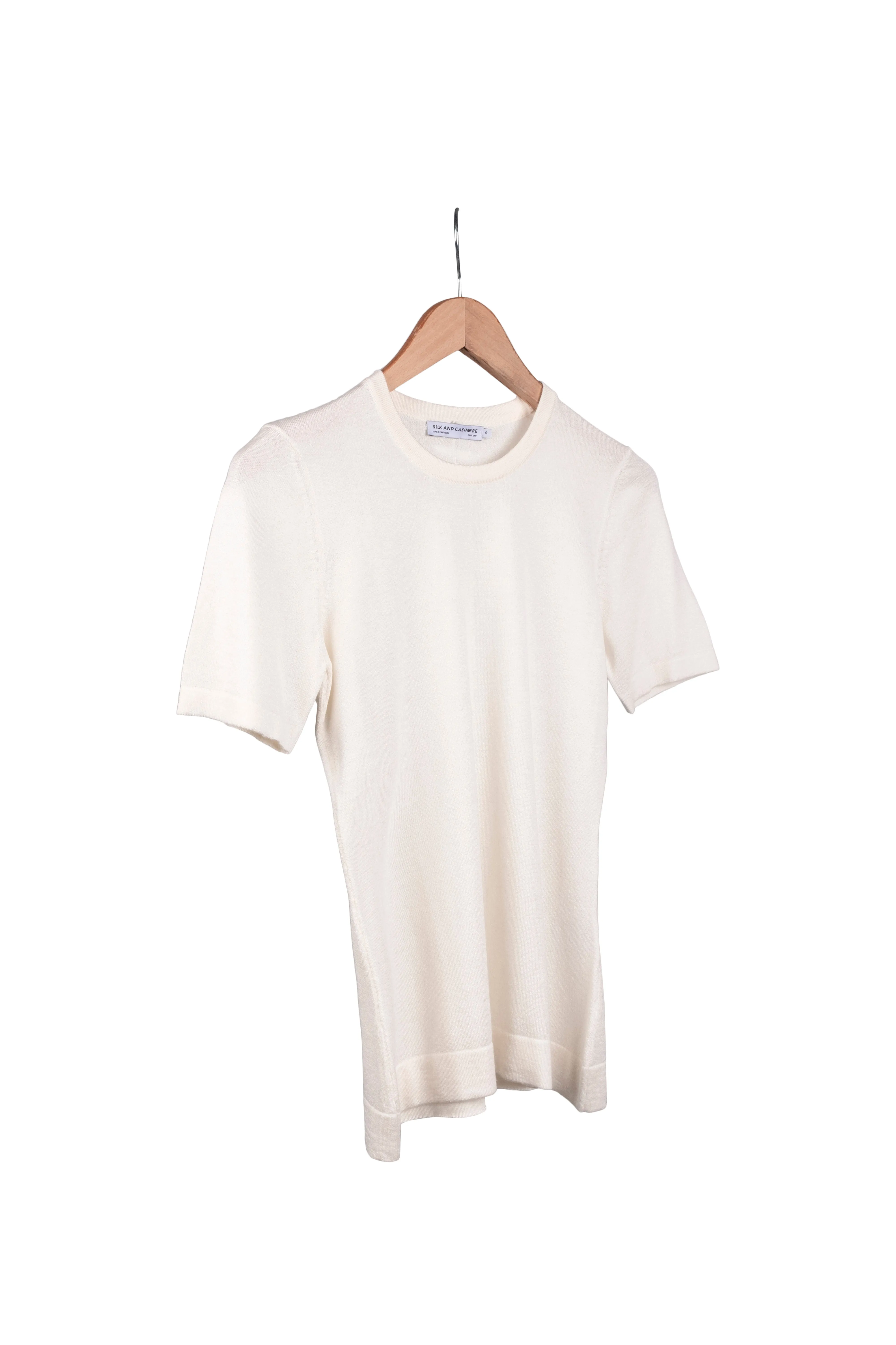 Ecru Zoe Silk Cashmere Round Neck Short Sleeve Knitwear
