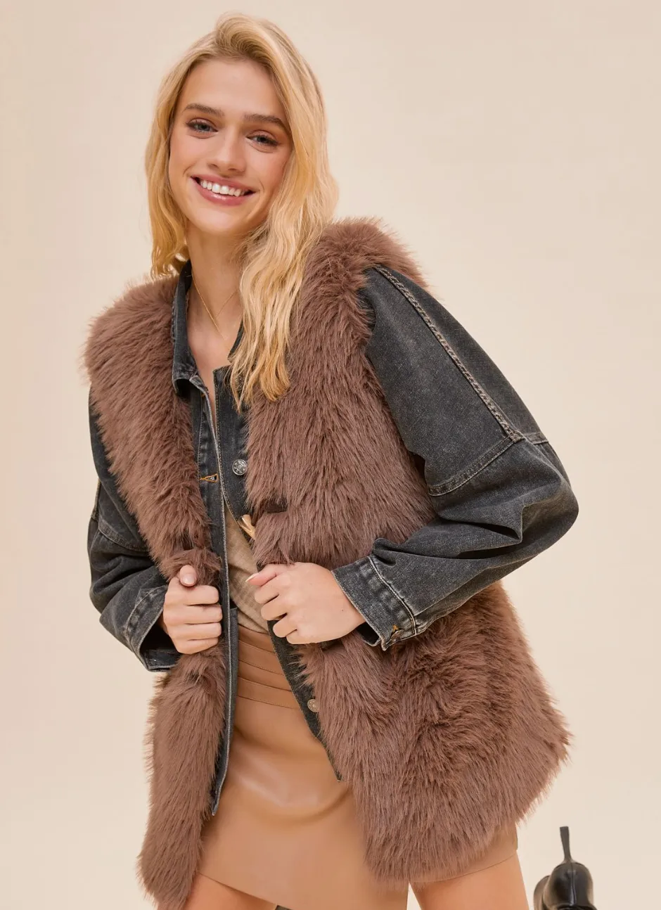 FAUX FUR VEST JACKET Ivory or Mocha