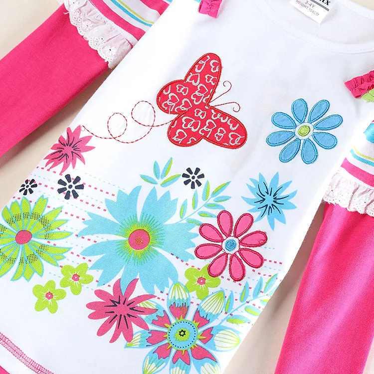 Floral Girl Shirt Nova new Girls t-shirts Spring/Autumn Long Sleeve T Shirt for Children Girl