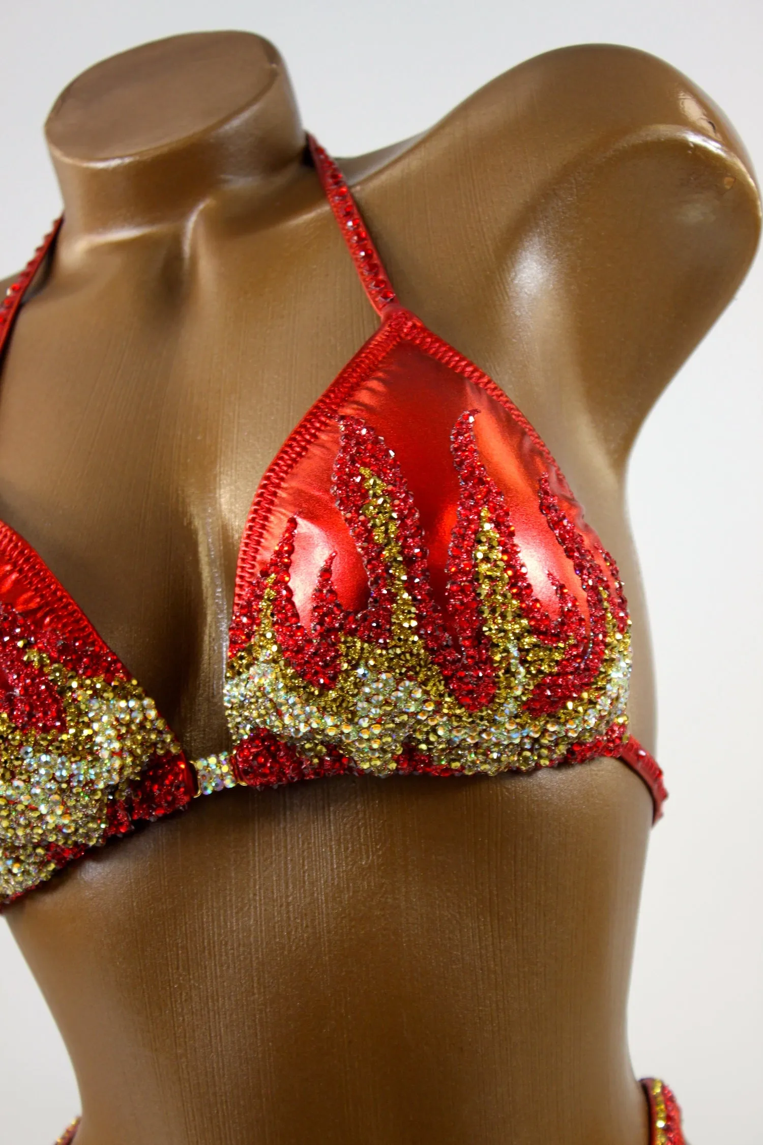 Gold Red Flames Figure Competition Suit