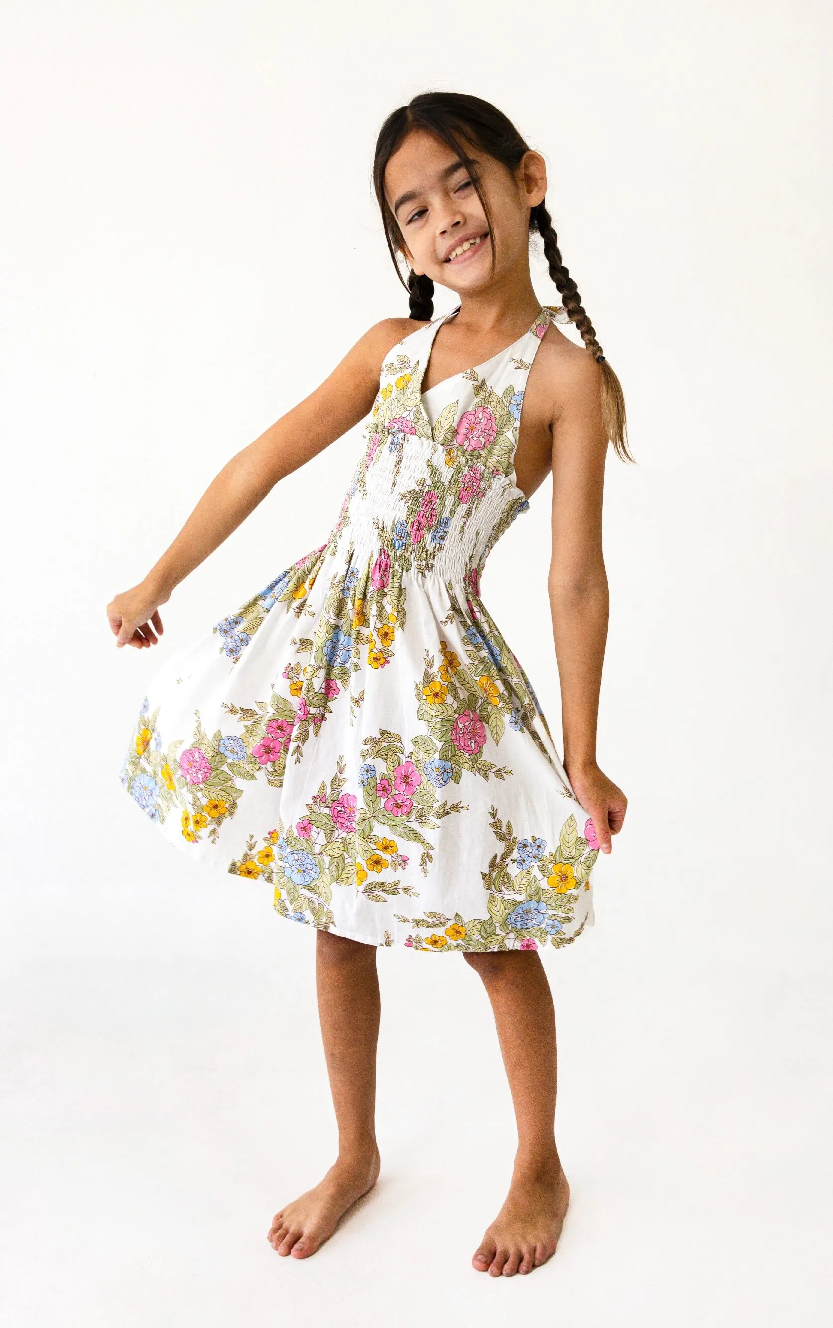 Halter Sherring Dress in Karolina Floral