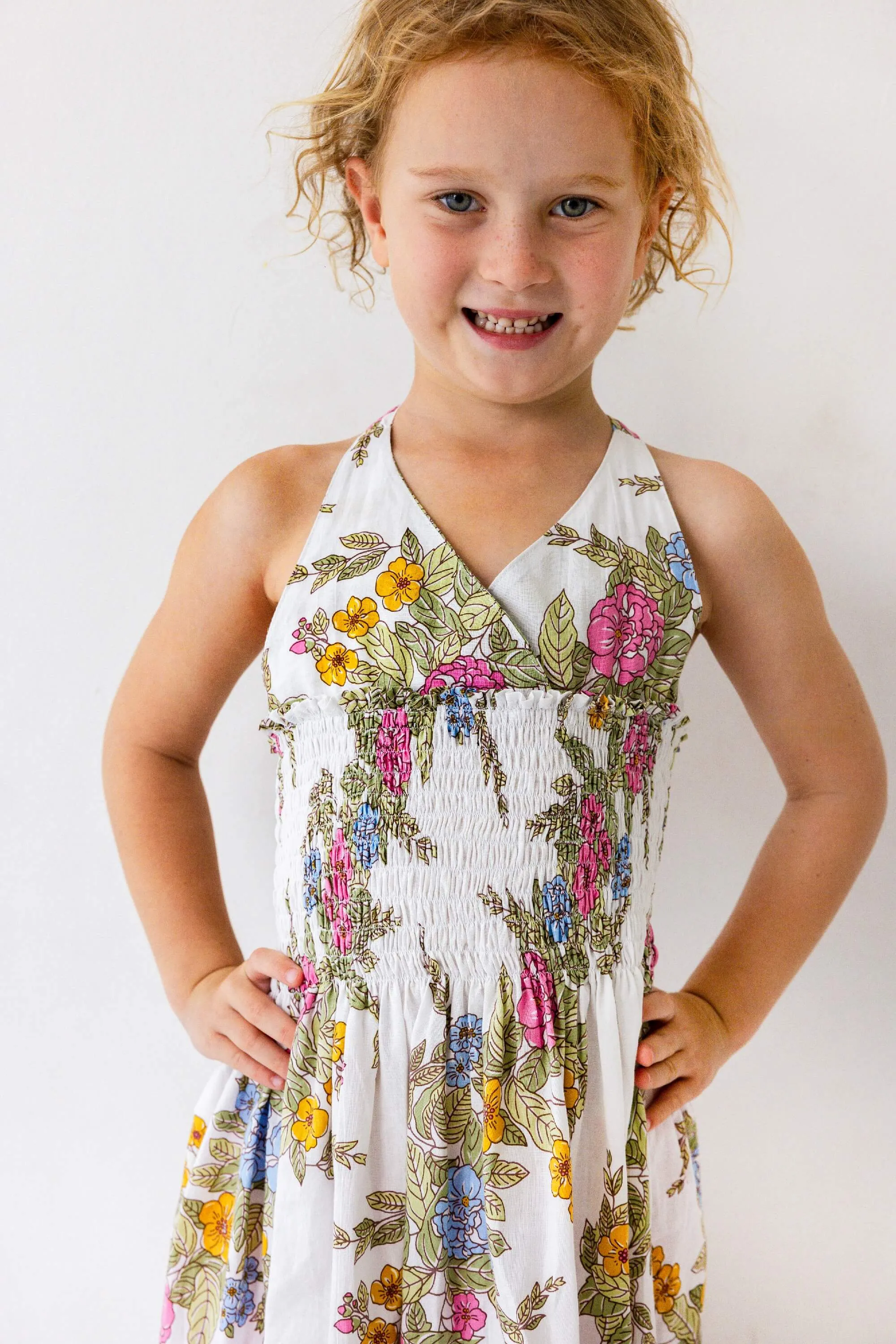 Halter Sherring Dress in Karolina Floral