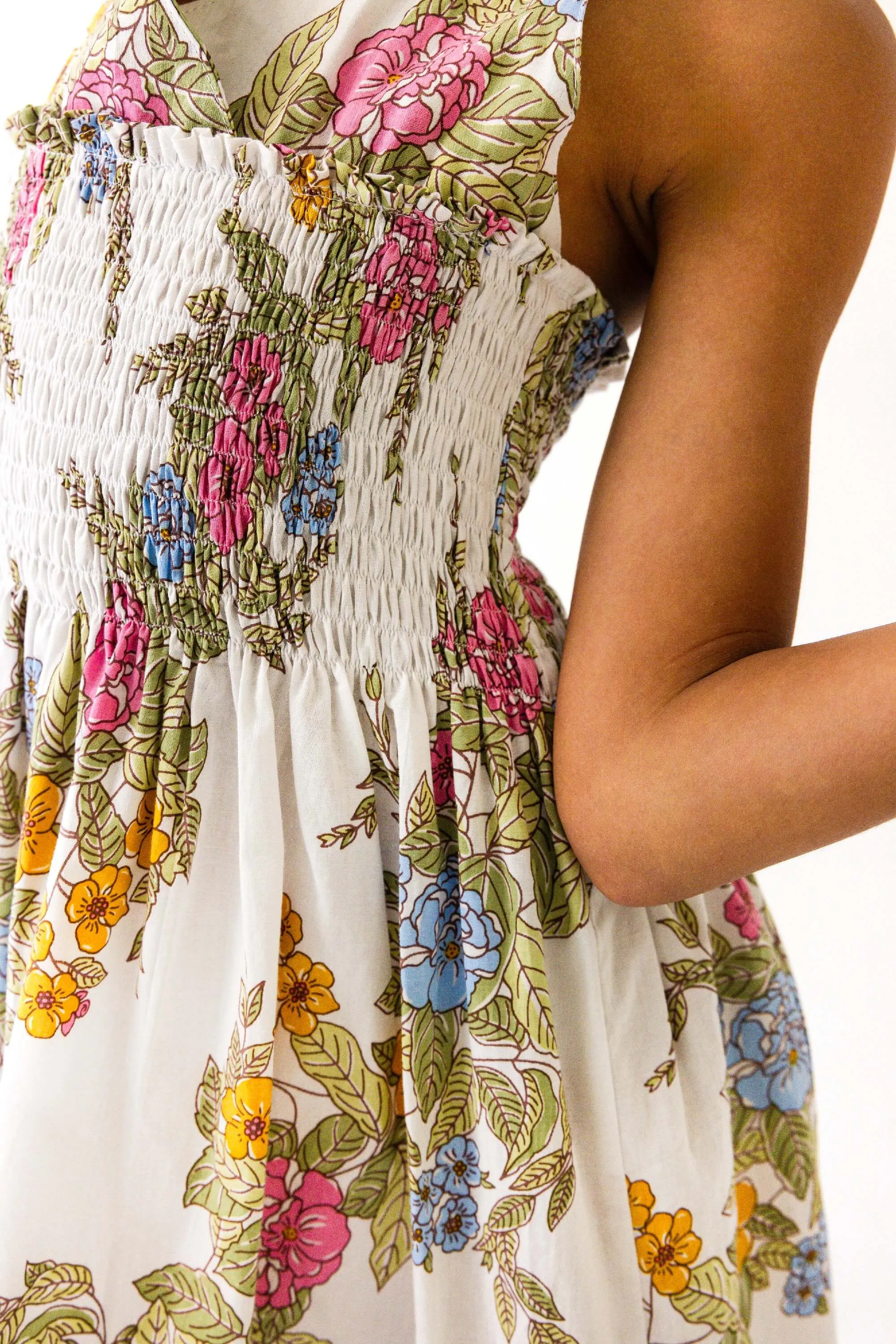 Halter Sherring Dress in Karolina Floral