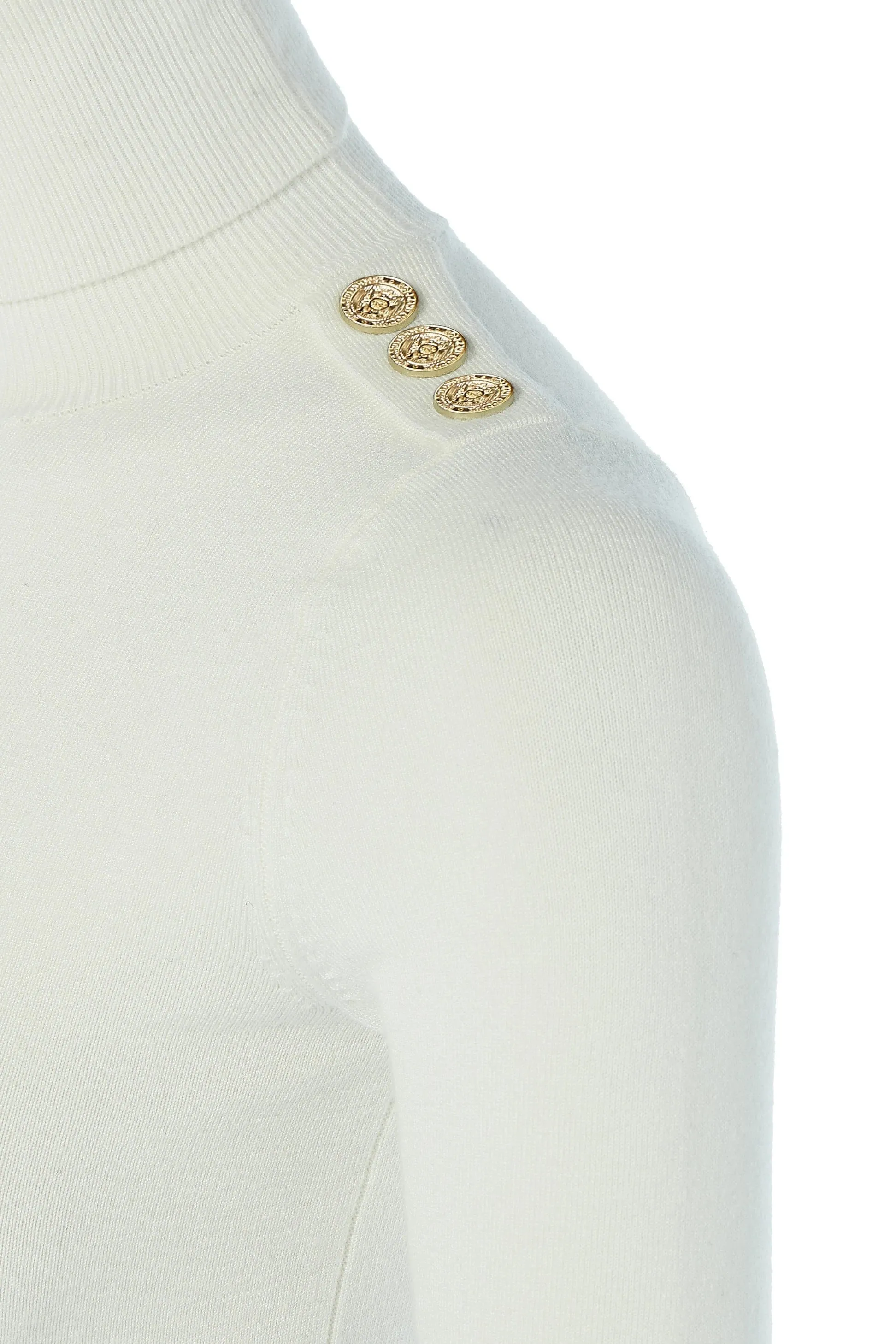 Holland Cooper Buttoned Knit Roll Neck Ladies Knitwear in Cream
