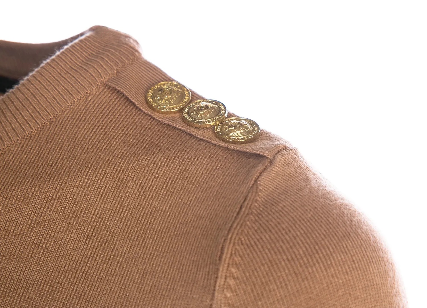 Holland Cooper Luxe Crew Neck Ladies Knitwear in Dark Camel