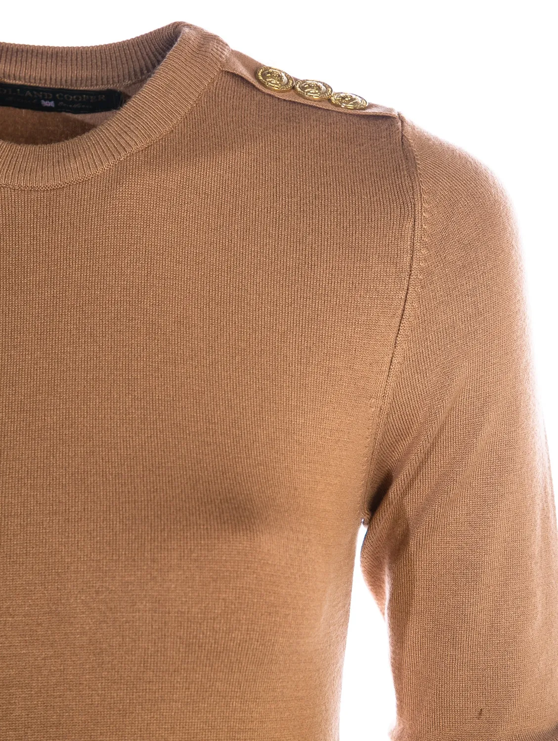 Holland Cooper Luxe Crew Neck Ladies Knitwear in Dark Camel