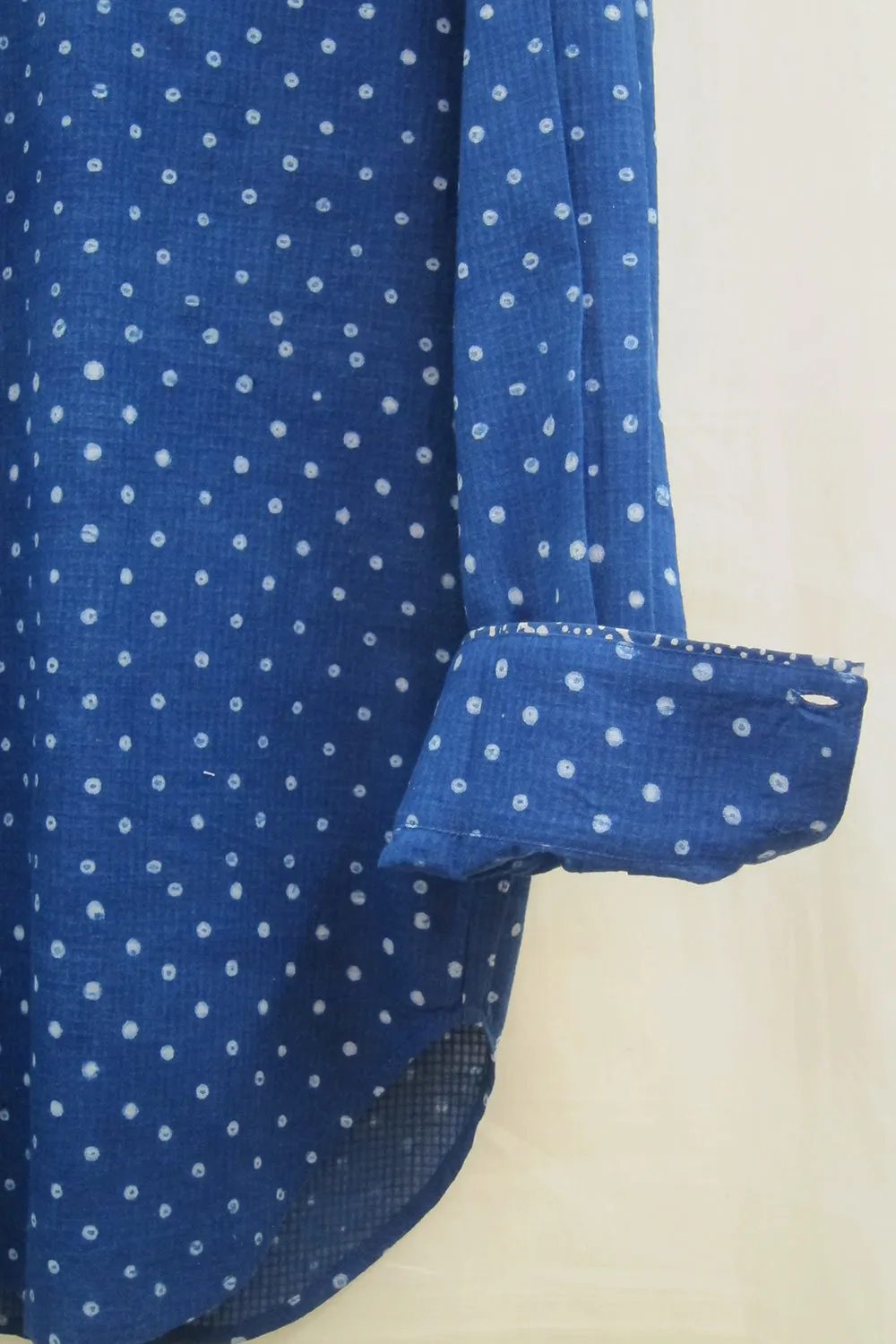 Indigo Hand-block Printed Polka Shirt
