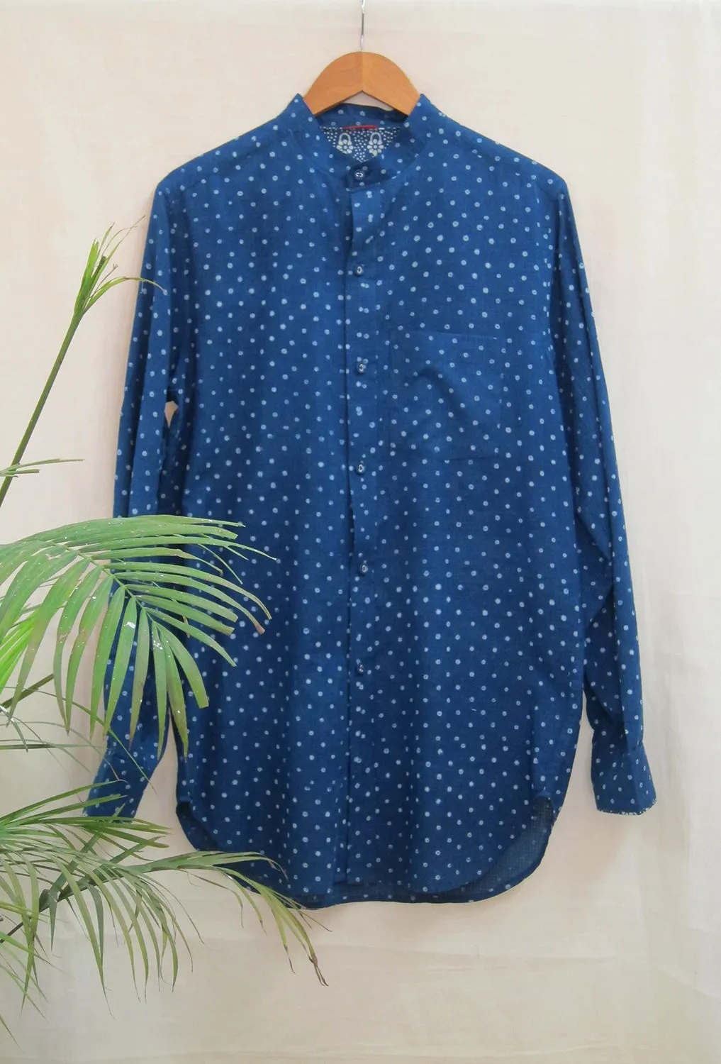 Indigo Hand-block Printed Polka Shirt