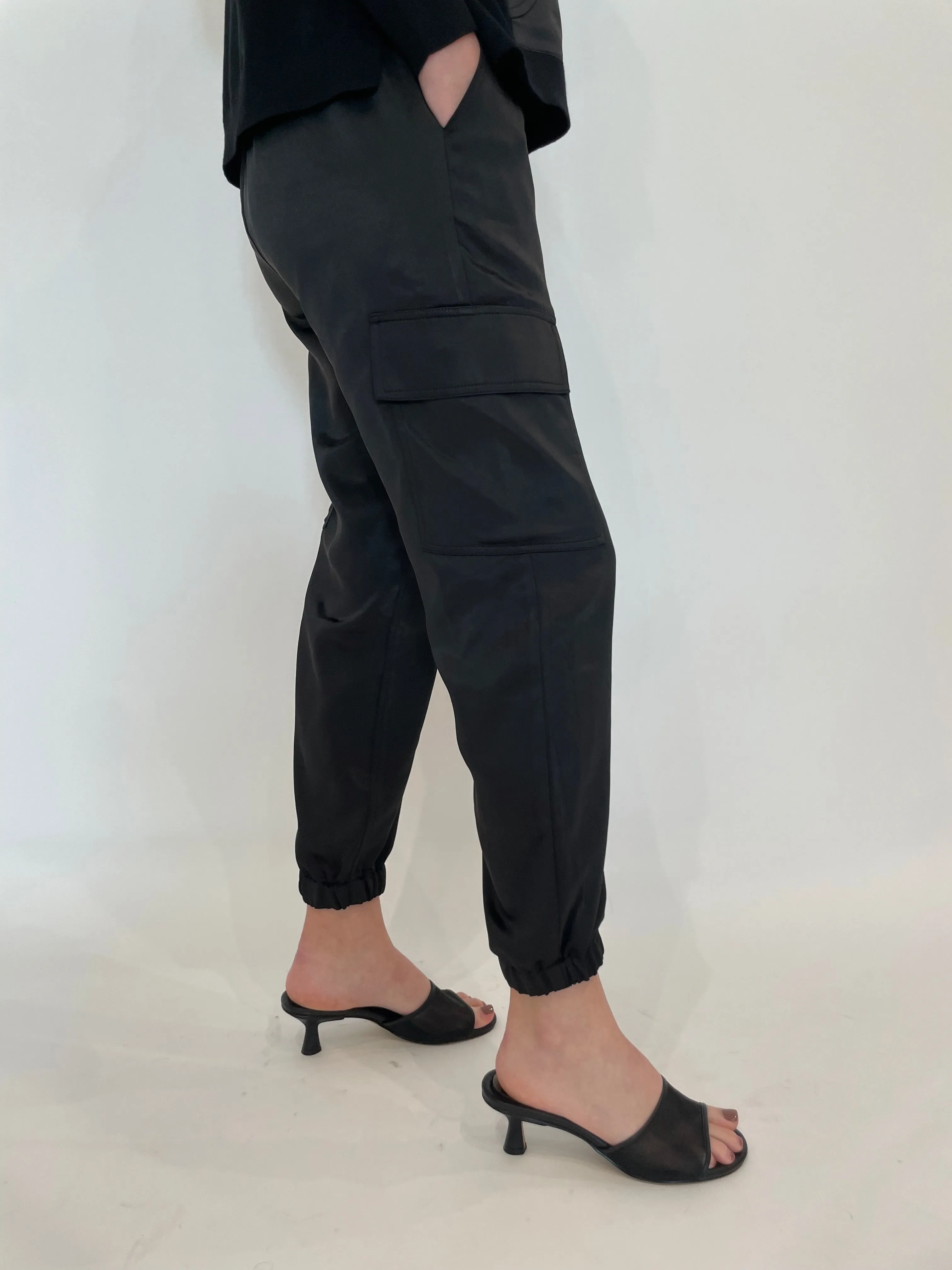 Juno Satin Cargo Pants - Black