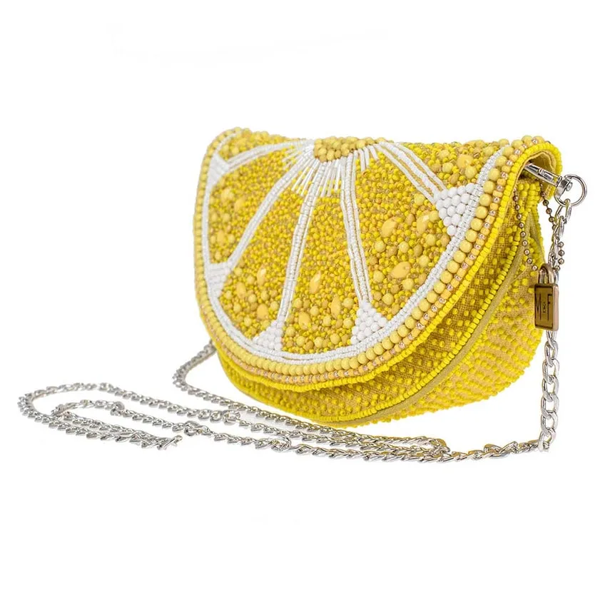 Mary Frances Accessories Tart Beaded Lemon Crossbody Handbag