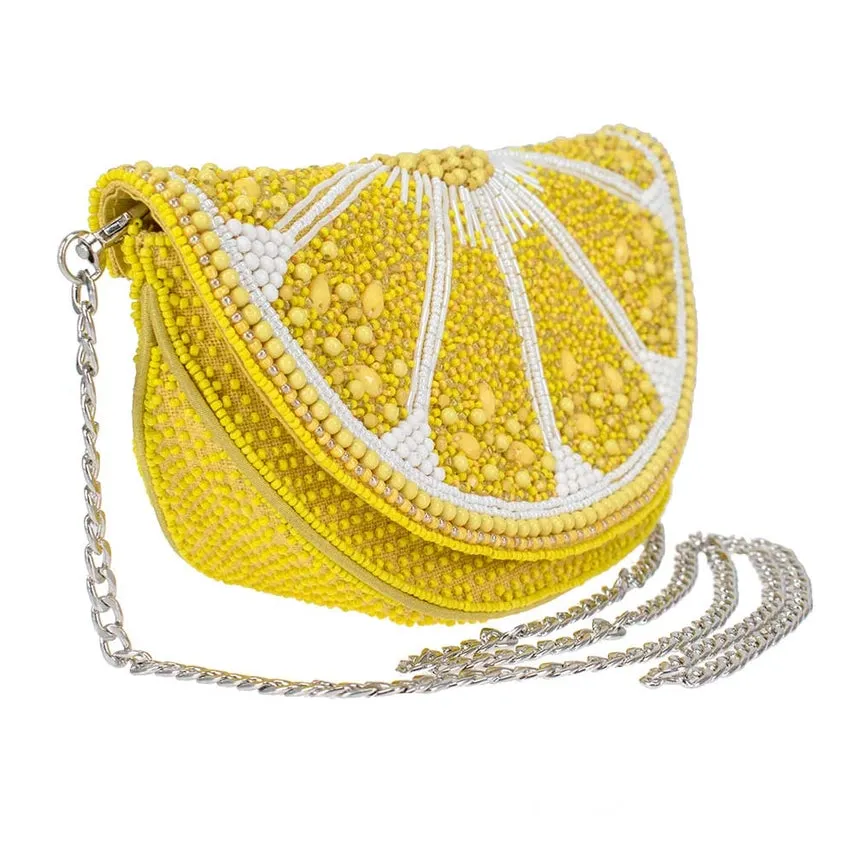 Mary Frances Accessories Tart Beaded Lemon Crossbody Handbag
