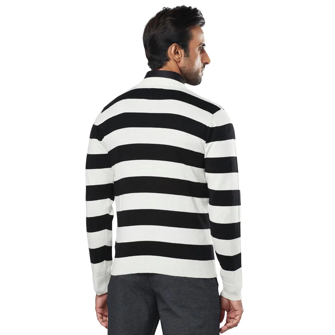 Men Black Acrylic Wool Blend Full Sleeve V Neck Collar Sweaters