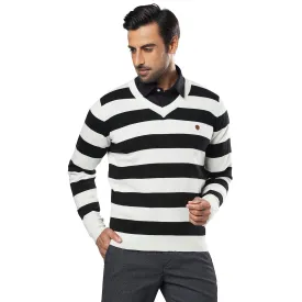Men Black Acrylic Wool Blend Full Sleeve V Neck Collar Sweaters