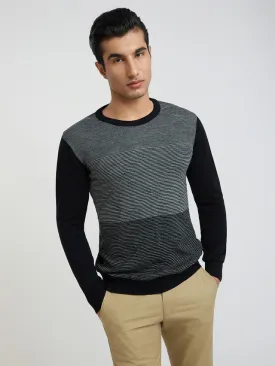 Men Black Argyle Acrylic Wool Blend Round Collar Sweaters