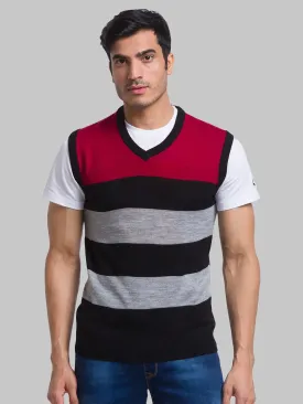 Men Red Yarn Dyed Acrylic Sleeveless Sweaters