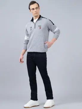 Men's Solid Grey Melange Mock Collar Sweatshirt