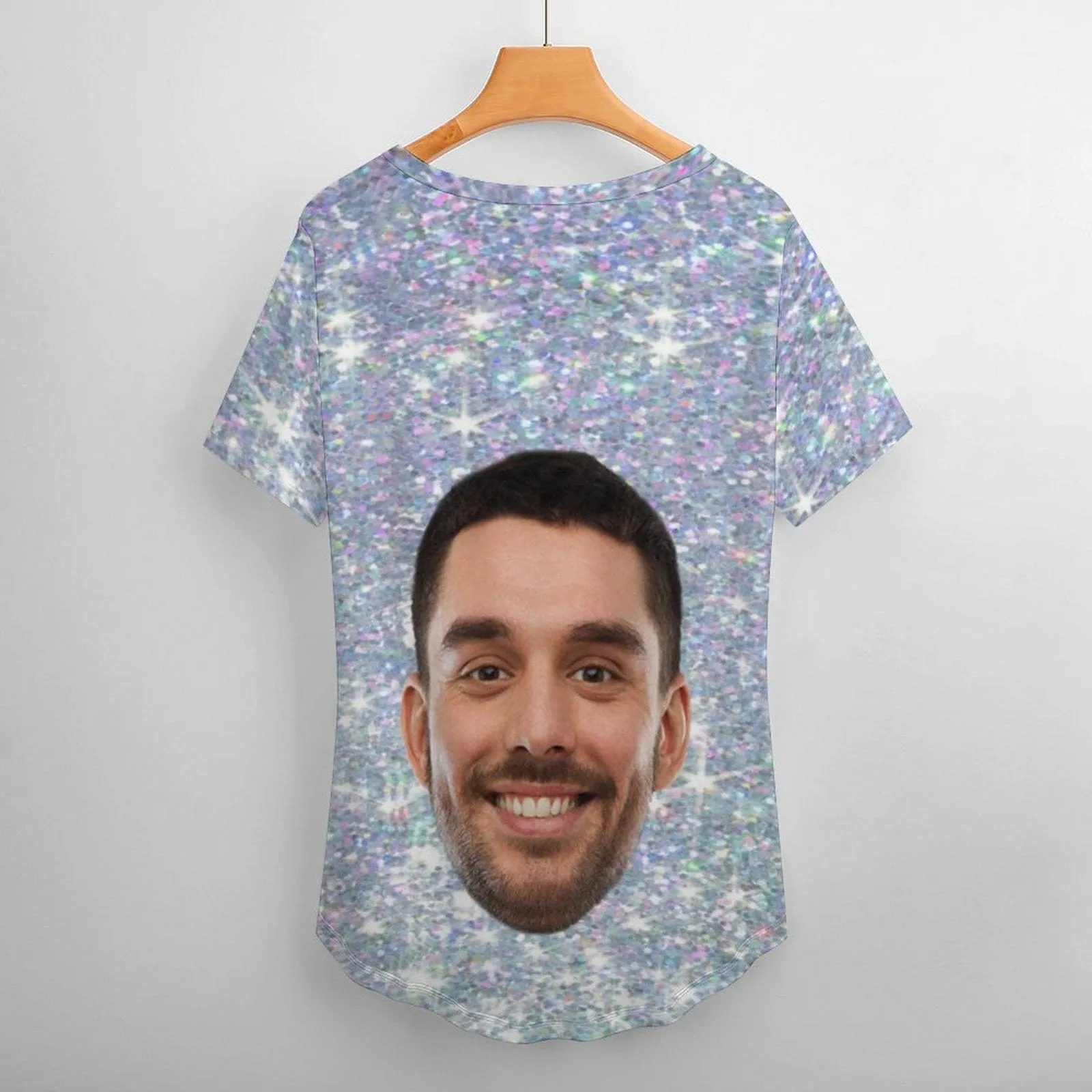 #Plus Size T-shirt-Custom Galaxy Plus Size V Neck T-shirt for Her Print Your Own Face on Shirt