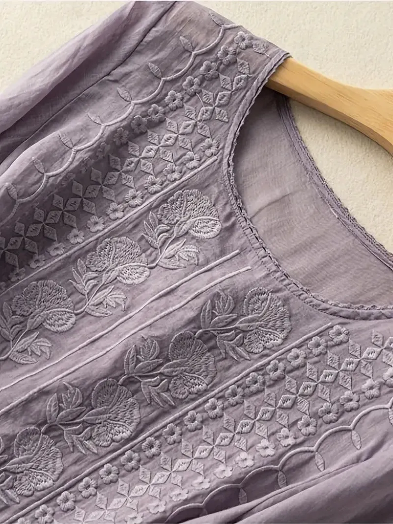 Rachel Embroidered Linen T-Shirt – Lightweight Elegance for Everyday Wear