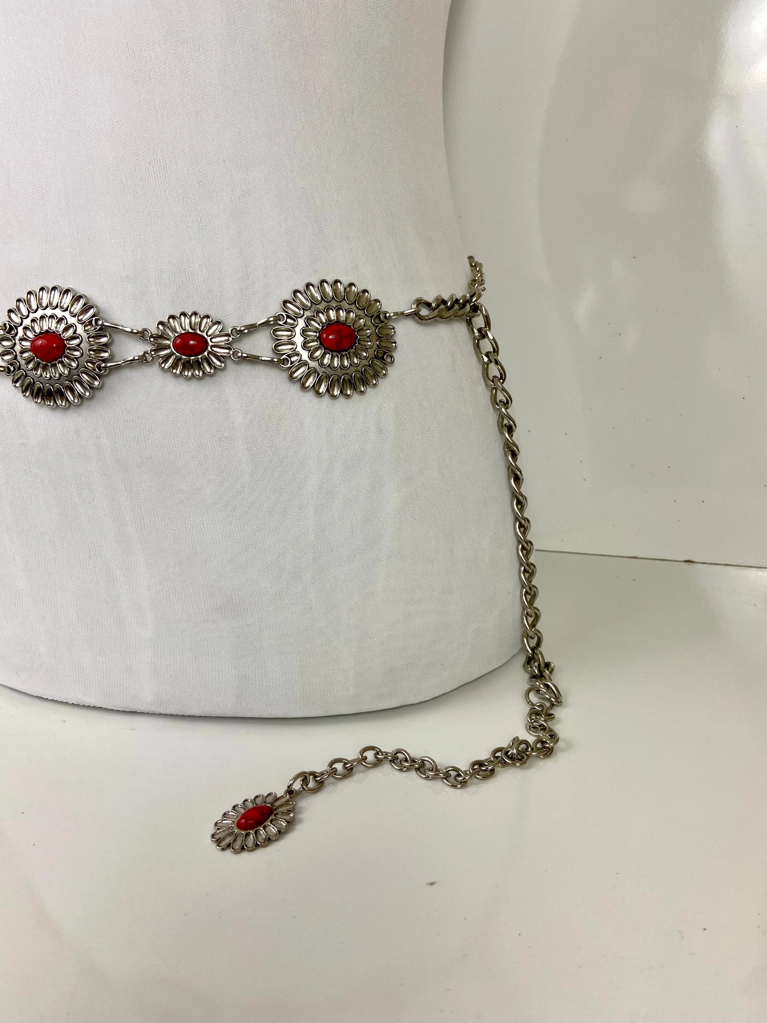 Red and silver stone concho belt