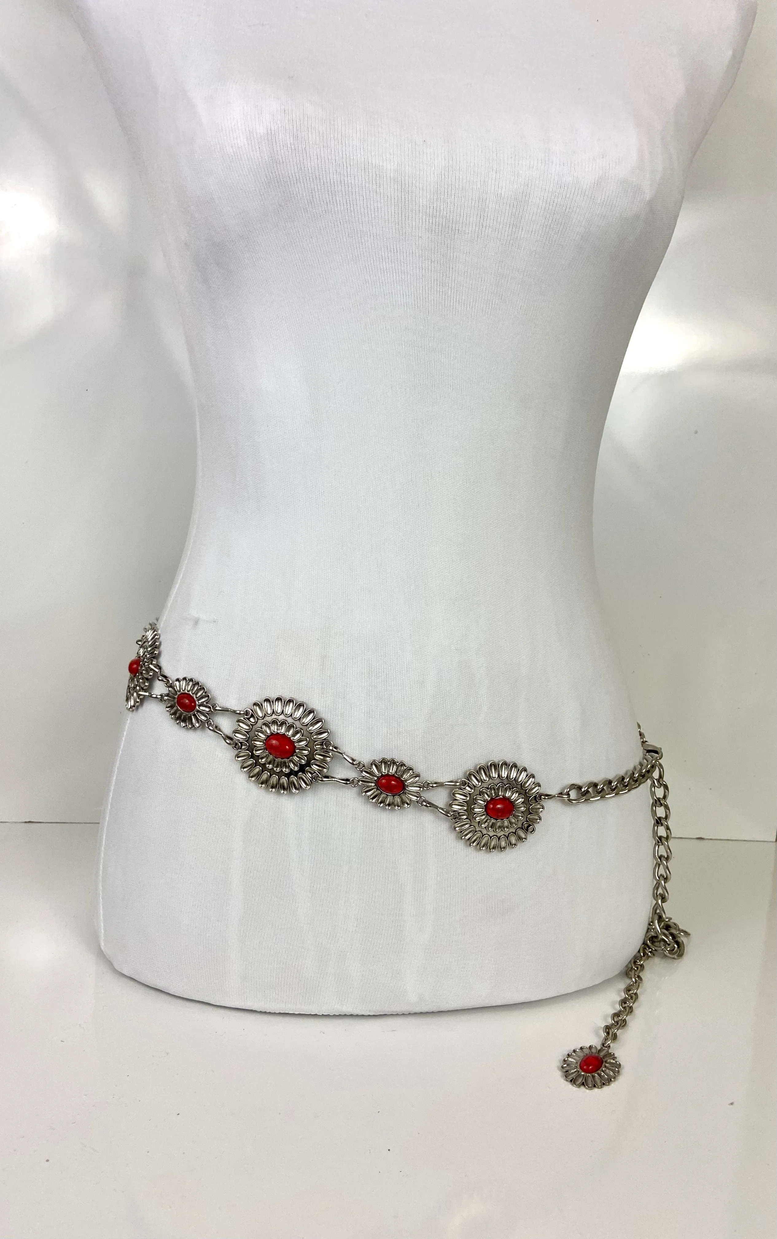Red and silver stone concho belt