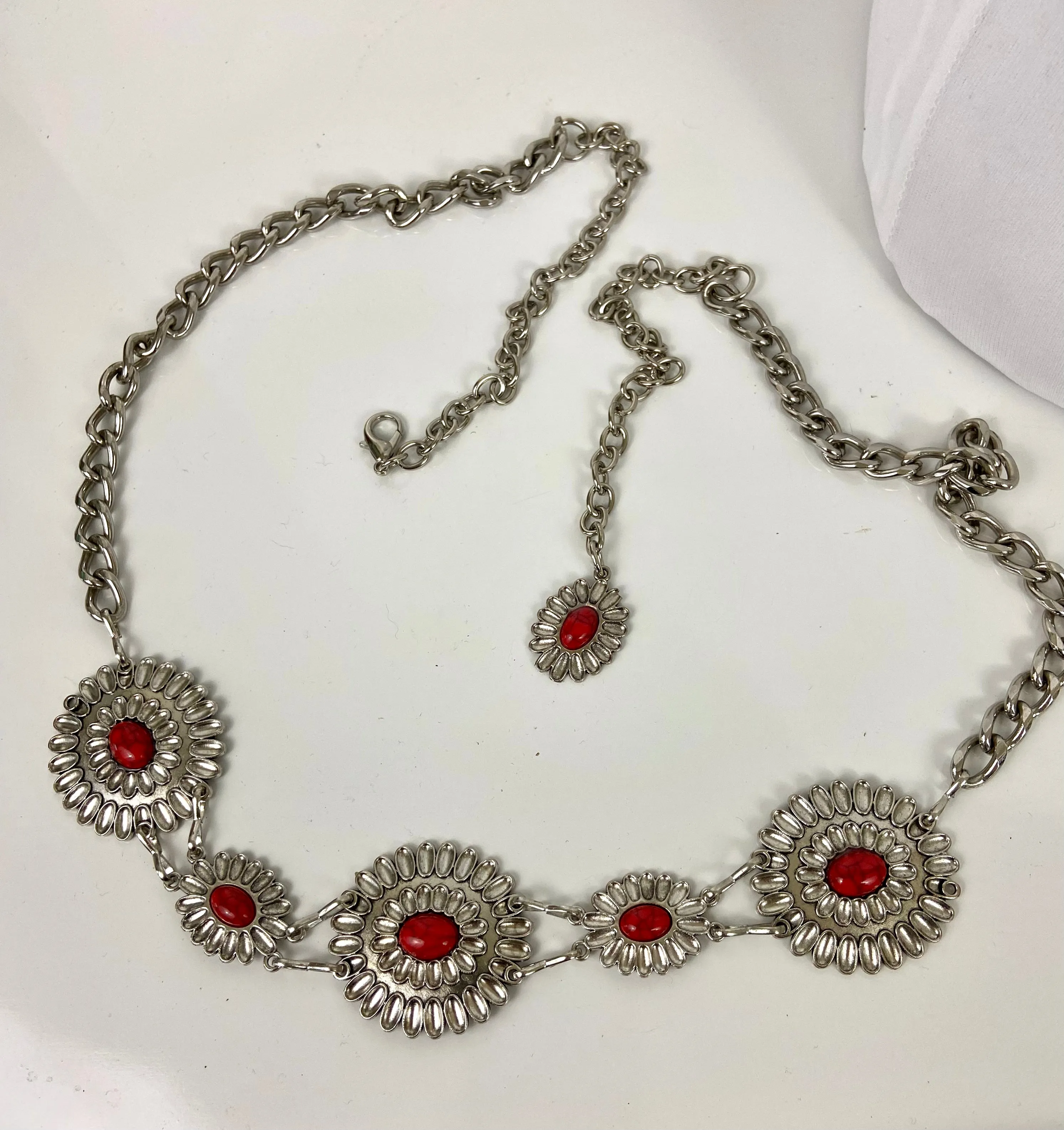 Red and silver stone concho belt